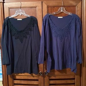 Set of two women’s cotton shirts in black and blue